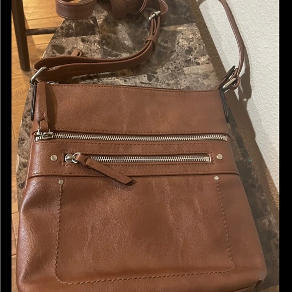 INC Crossbody Faux Leather Purse Bag Brandy Brown Pockets Adjustable Straps - Picture 7 of 7